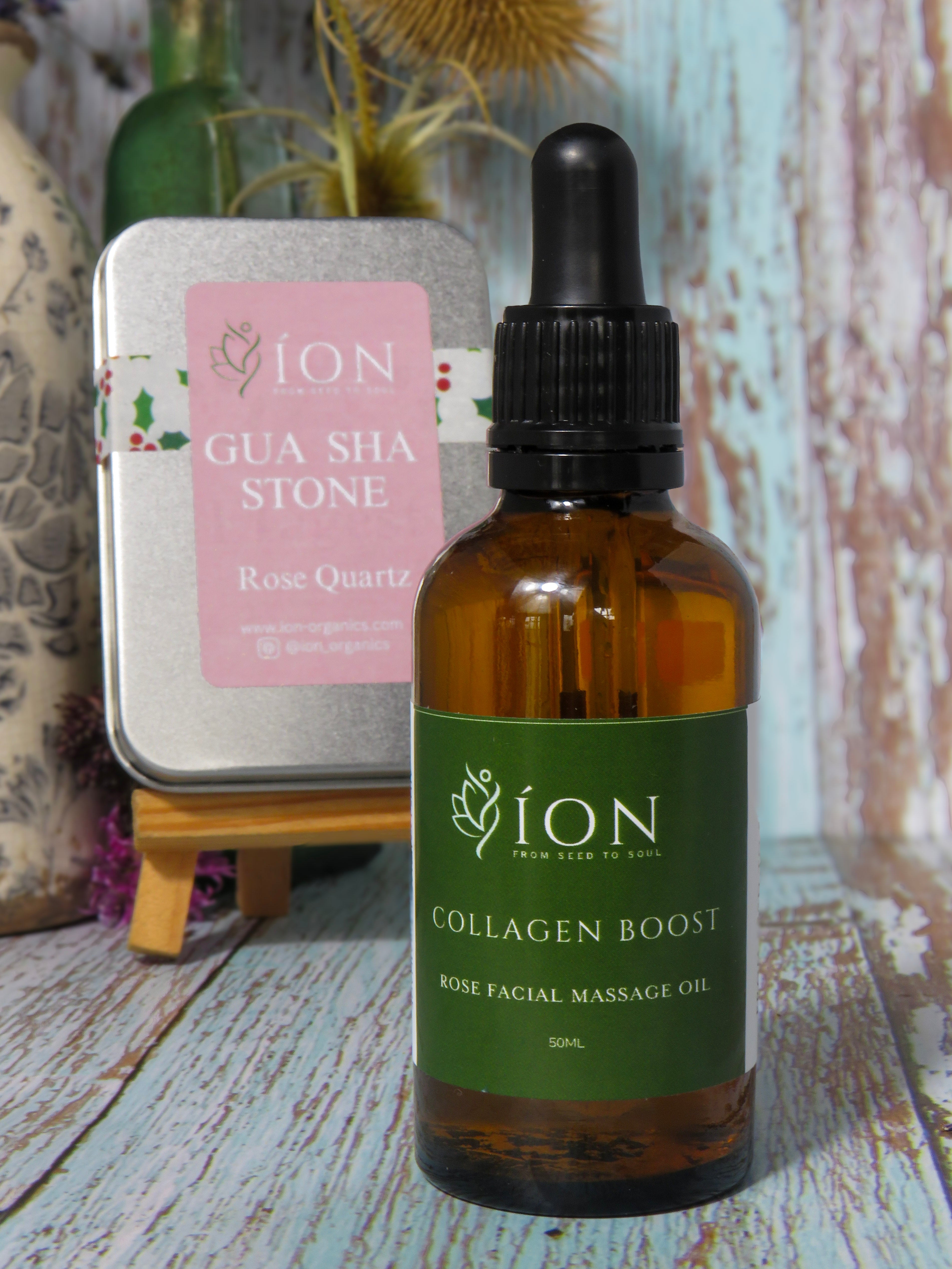 Spa Facial Kit | Rose Facial Massage Oil & Gua Sha Stone