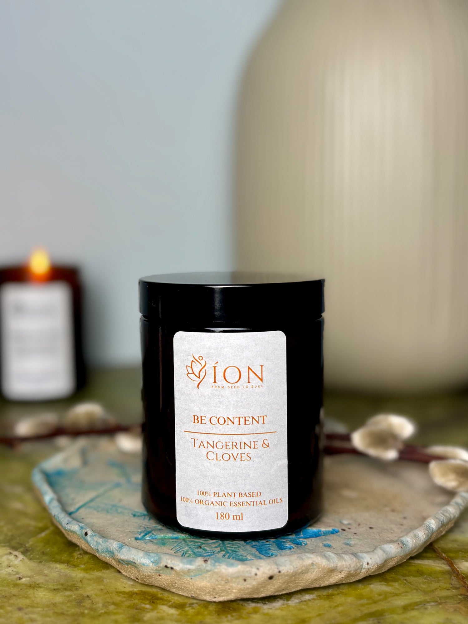 BE CONTENT Organic Essential Oil and Soy Candle | Tangerine &amp; Cloves